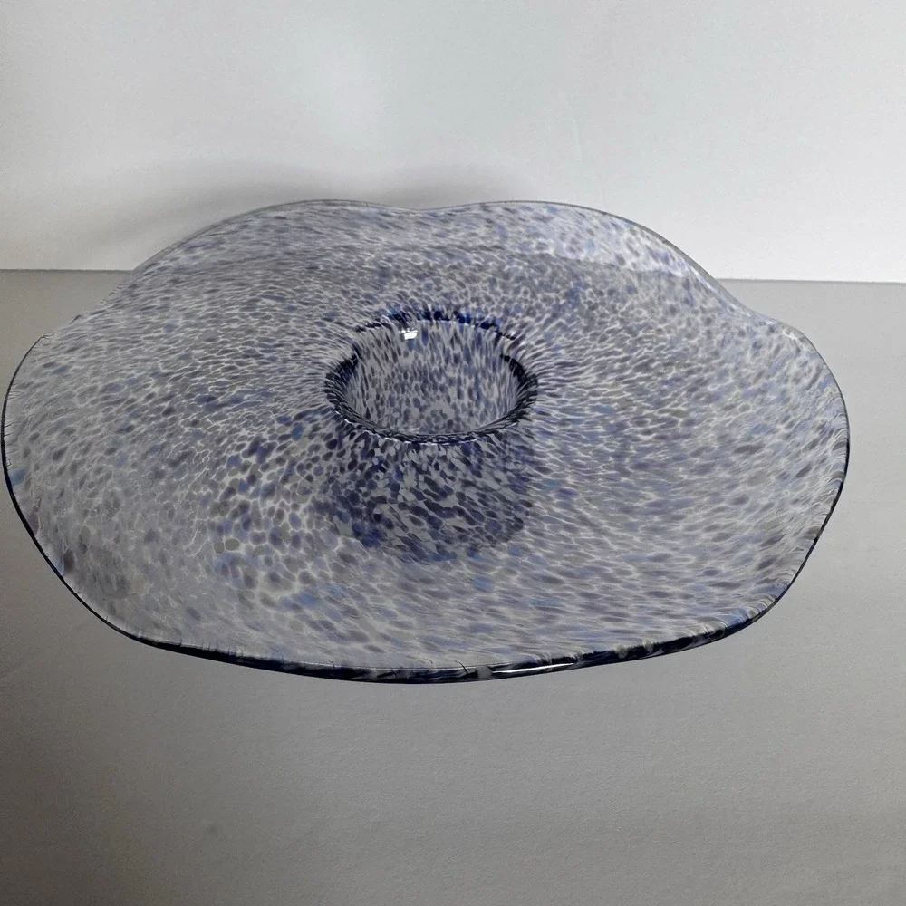 Votive Candle Holder ~ Romania ~ Blue White Purple ~ Unique Ruffled Art Glass